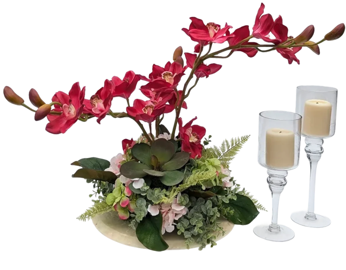 Decorative orchids and candle set