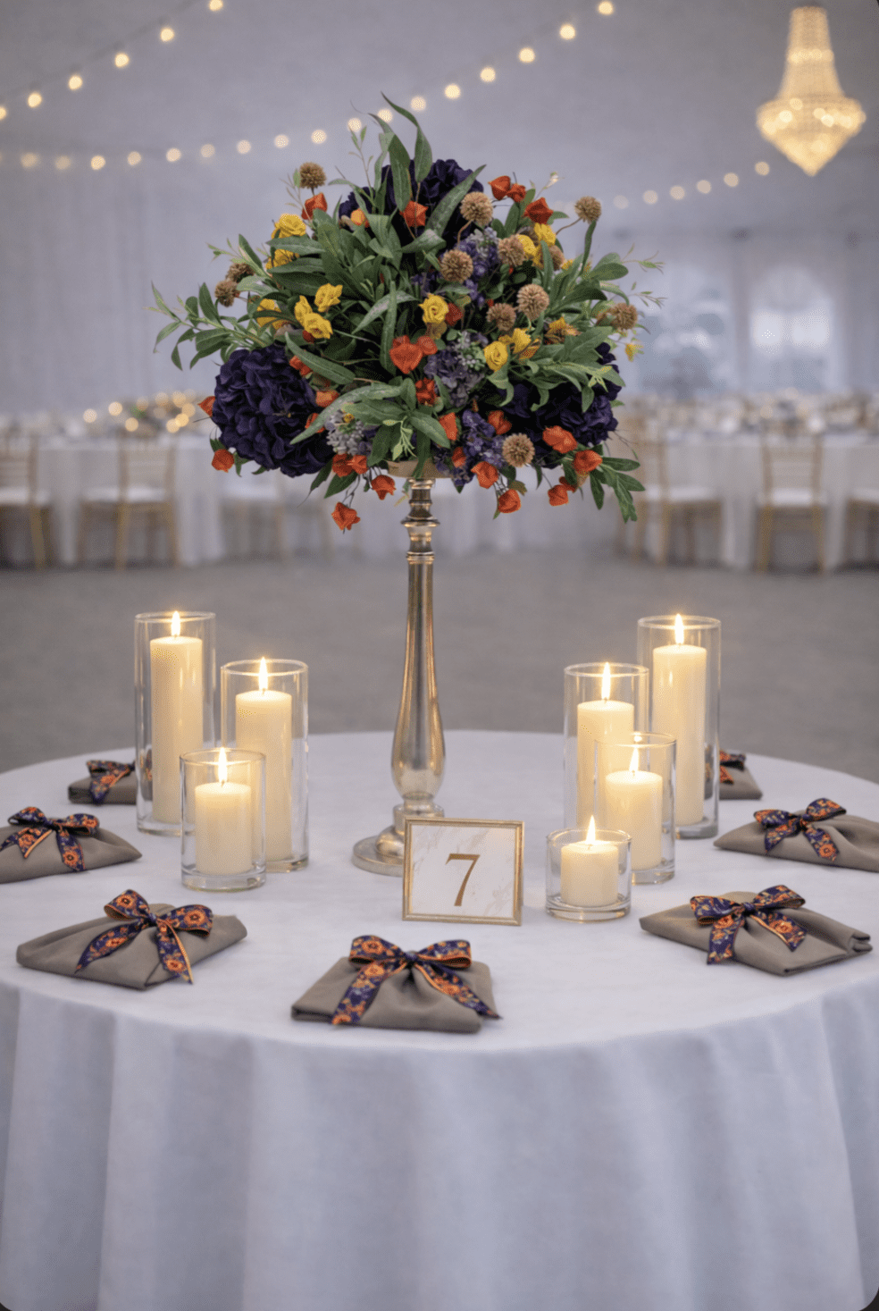 Elegant wedding table centerpiece with candles