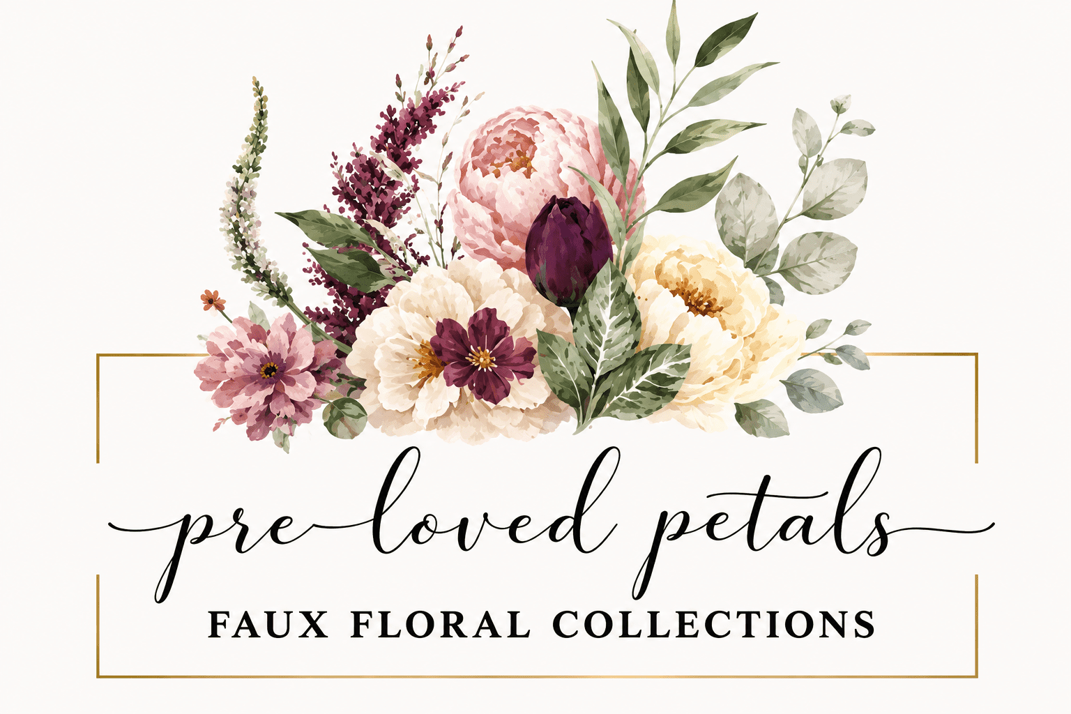 Watercolor faux floral bouquet and logo